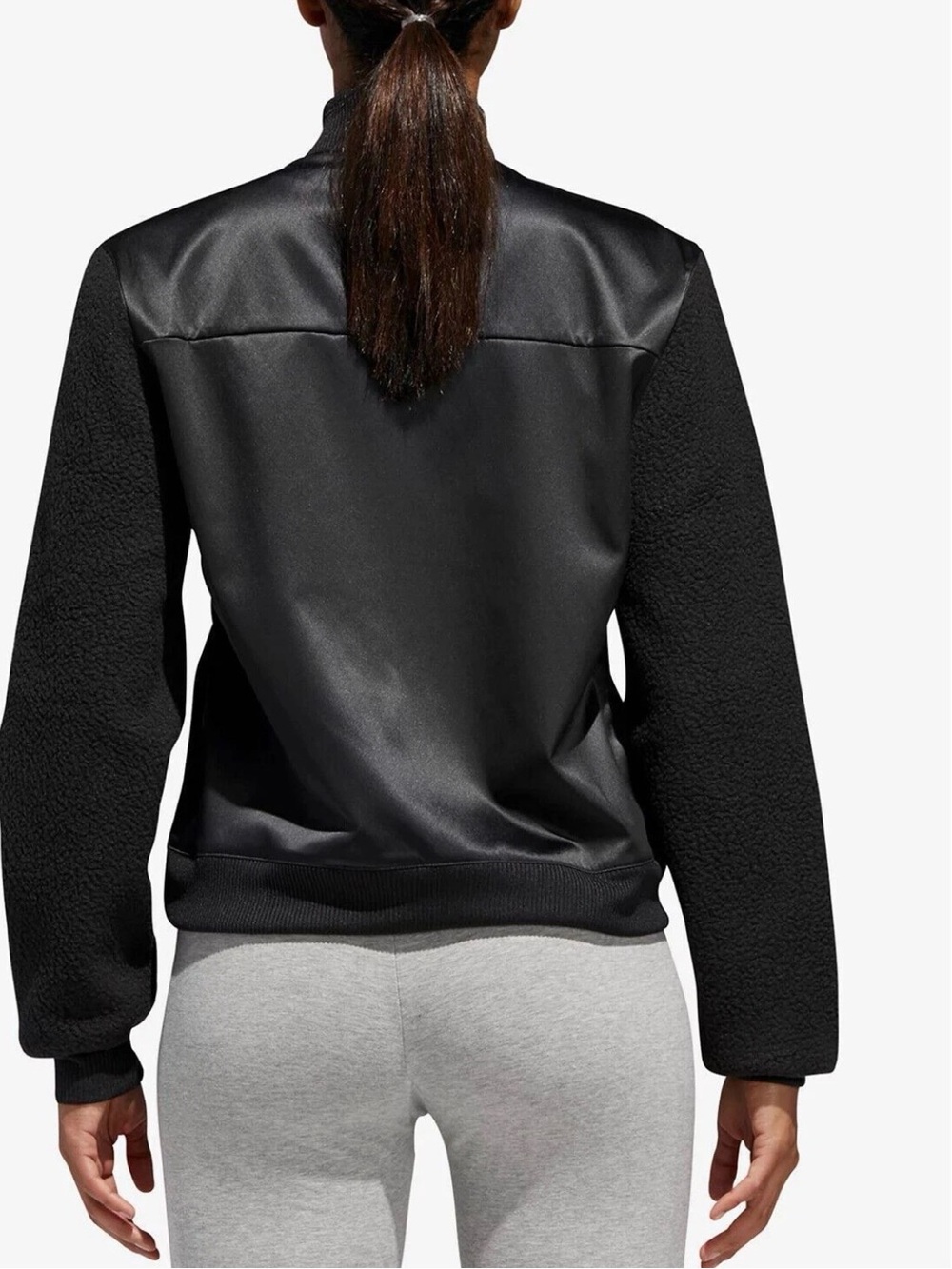 Adidas ID Women’s Sherpa and Satin Bomber Jacket Black Size Medium - Picture 2 of 12